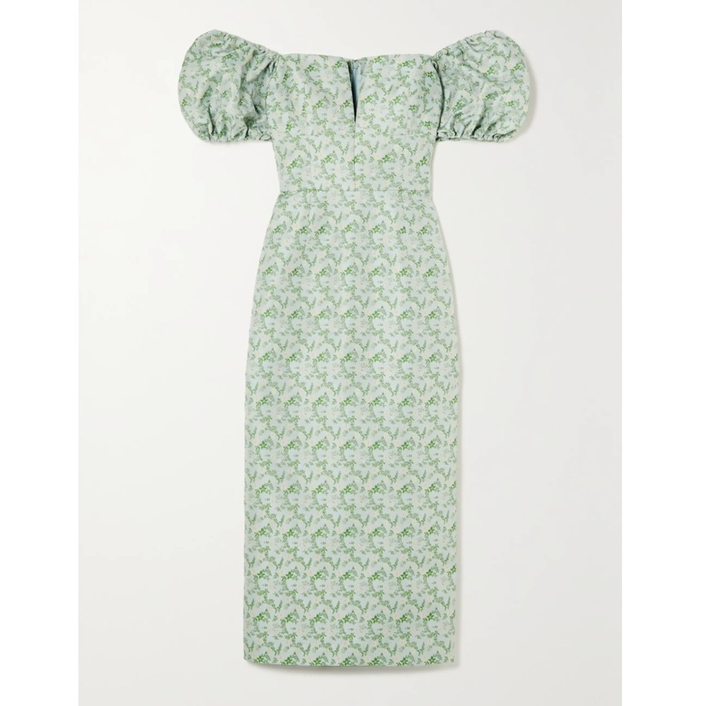 Markarian Yvette Floral Brocade Puff Sleeve Midi Dress Light Blue size US 12 NEW - Picture 3 of 10